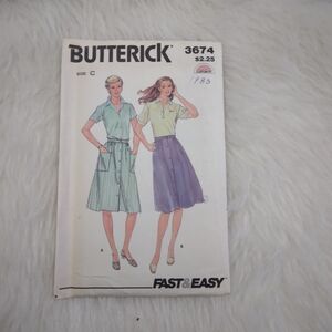 BUTTERICK 3674 SZ 14-18, Misses Button Front Skirt With Waistband And Pockets
